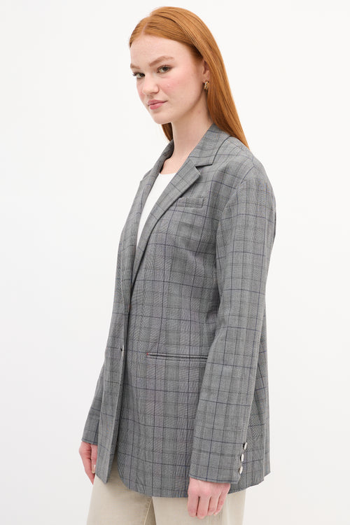 Tibi Grey & Navy Plaid Blazer