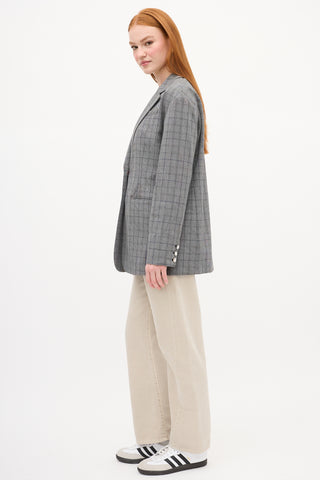 Tibi Grey & Navy Plaid Blazer