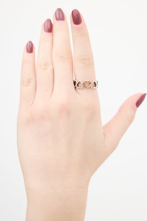 Tiffany & Co. Sterling Silver & Rose Gold Open Hearts Ring