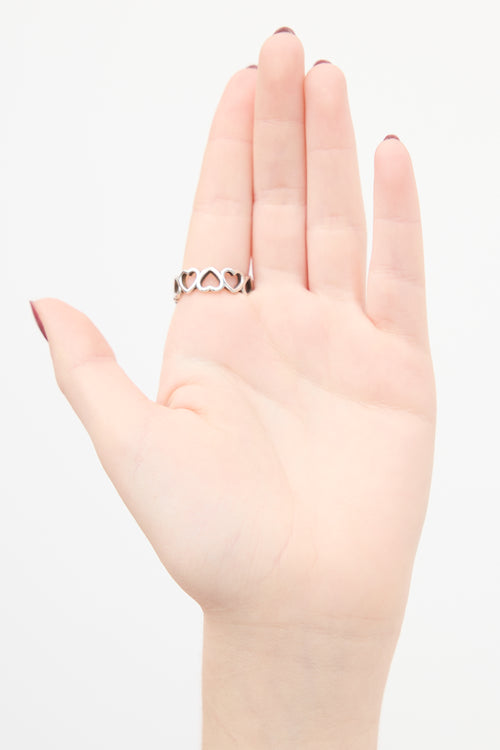 Tiffany & Co. Sterling Silver & Rose Gold Open Hearts Ring