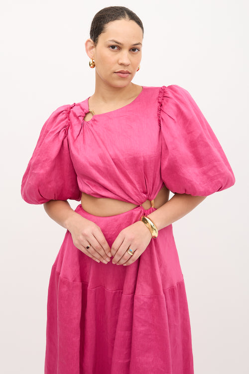 Aje Linen Vanades Puff Dress