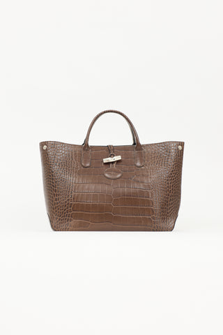 Longchamp Embossed Leather Roseau Tote