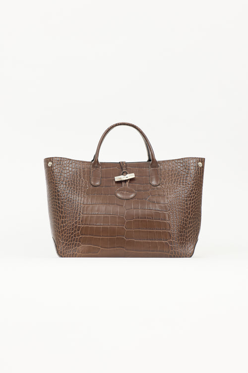 Longchamp Embossed Leather Roseau Tote