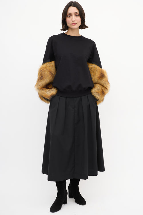 Toga Pulla Black Cotton & Brown Faux Fur Sweater