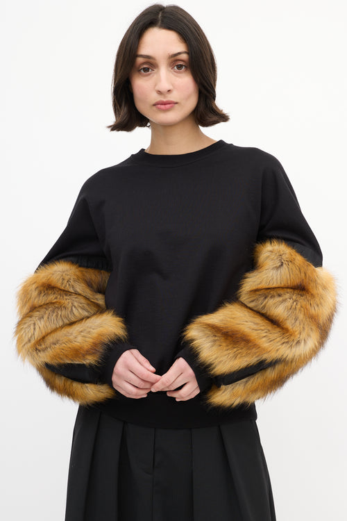 Toga Pulla Black Cotton & Brown Faux Fur Sweater