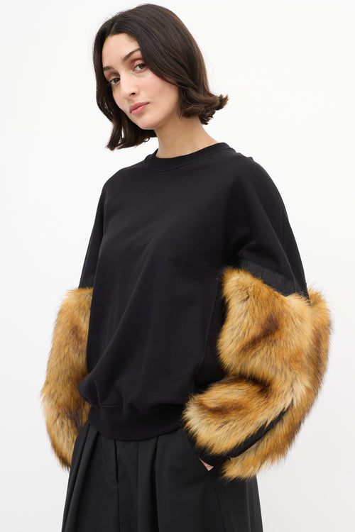 Toga Pulla Black Cotton & Brown Faux Fur Sweater