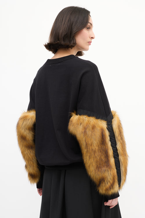 Toga Pulla Black Cotton & Brown Faux Fur Sweater