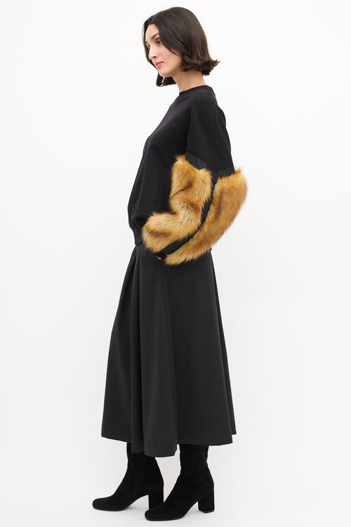 Toga Pulla Black Cotton & Brown Faux Fur Sweater