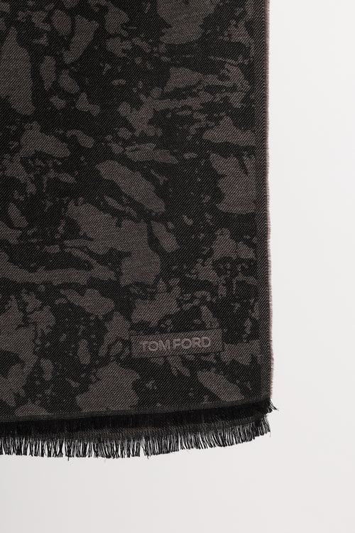 Tom Ford Black & Grey Wool Camo Fringe Scarf