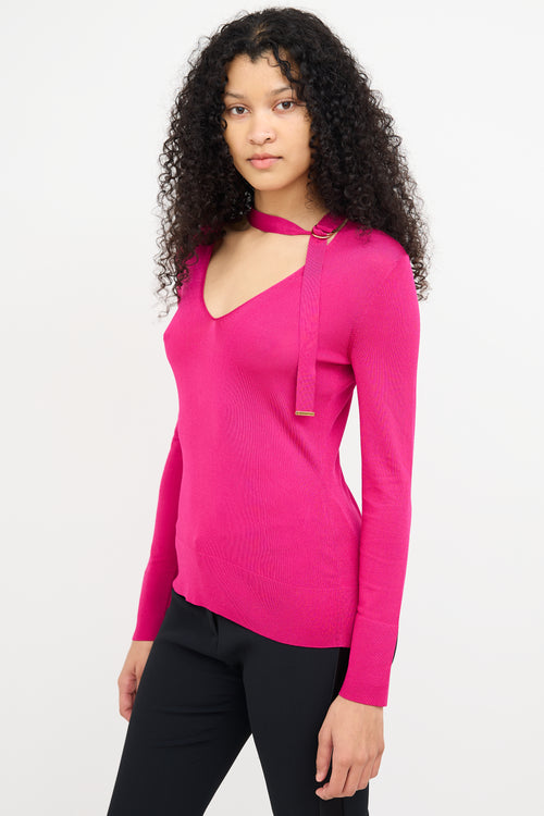 Tom Ford Pink Buckled Strap V-Strap Top