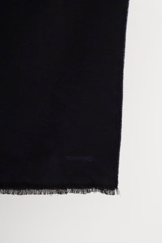 Tom Ford Black & Navy Wool Camo Fringe Scarf