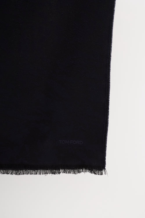 Tom Ford Black & Navy Wool Camo Fringe Scarf