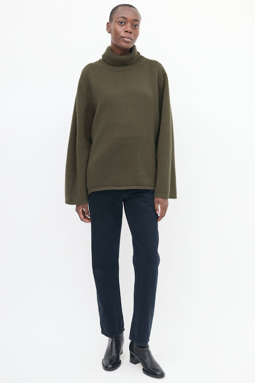 Toteme Green Wool & Cashmere Turtleneck Sweater