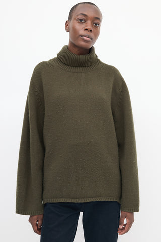 Toteme Green Wool & Cashmere Turtleneck Sweater