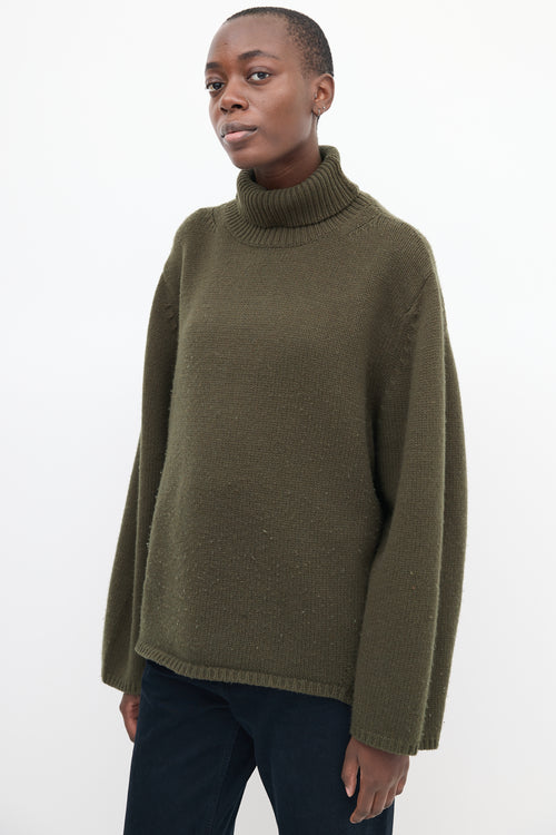 Toteme Green Wool & Cashmere Turtleneck Sweater