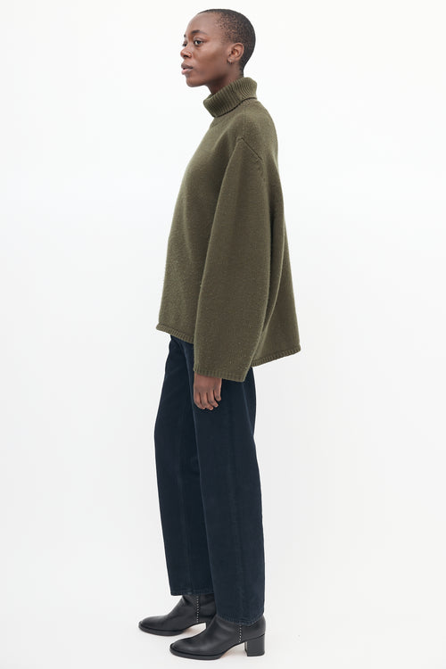 Toteme Green Wool & Cashmere Turtleneck Sweater