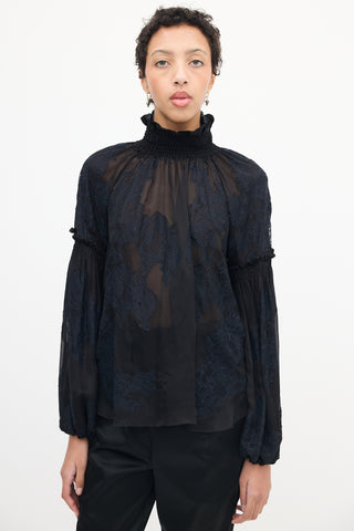 TWP Black Silk Lace Smocked Blouse