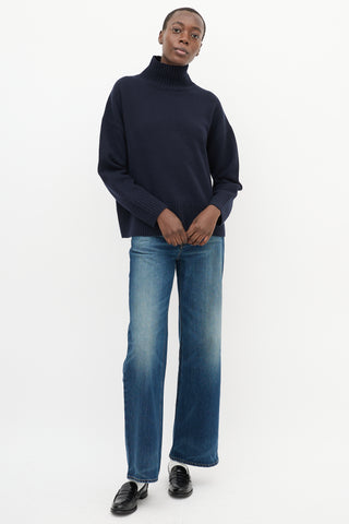 TWP Navy Cashmere Knit Oversized High Neck Sweater