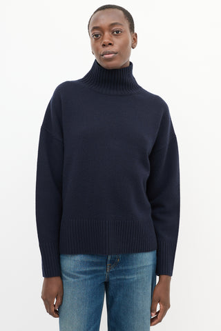 TWP Navy Cashmere Knit Oversized High Neck Sweater