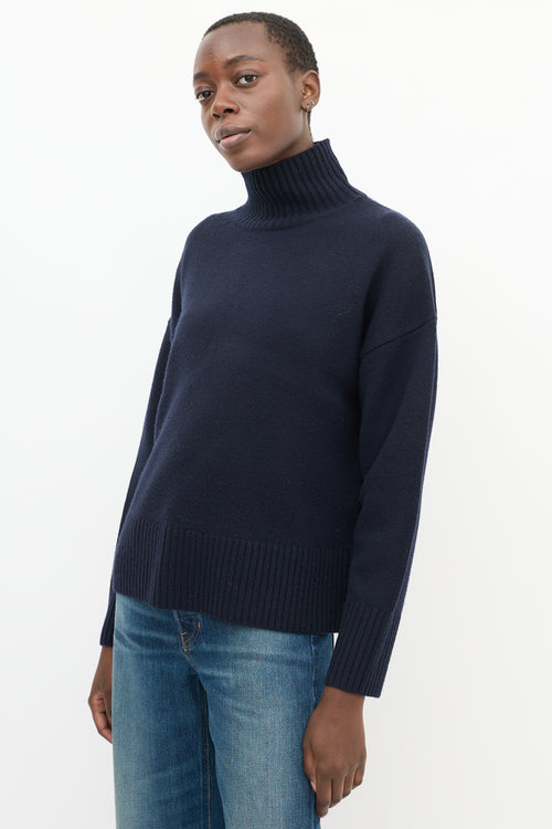 TWP Navy Cashmere Knit Oversized High Neck Sweater