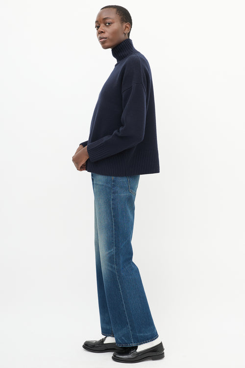 TWP Navy Cashmere Knit Oversized High Neck Sweater