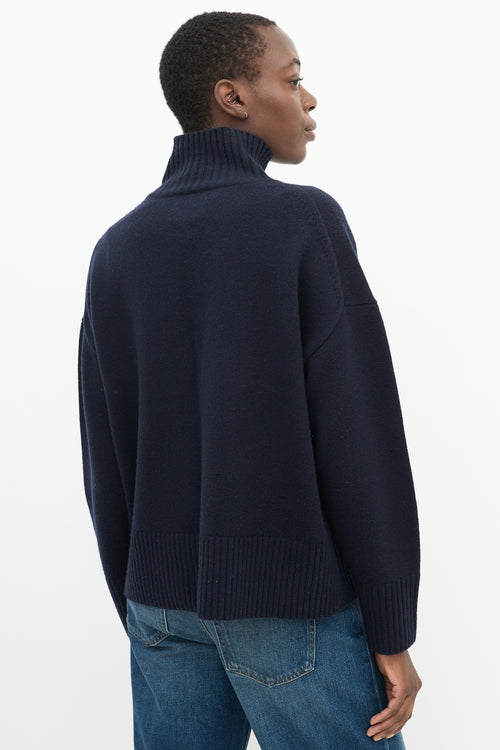 TWP Navy Cashmere Knit Oversized High Neck Sweater