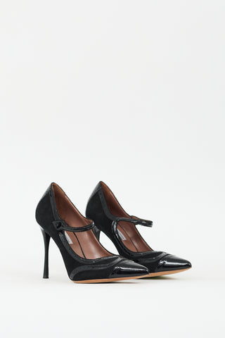 Tabitha Simmons Black Suede & Leather Mary Jane Pump