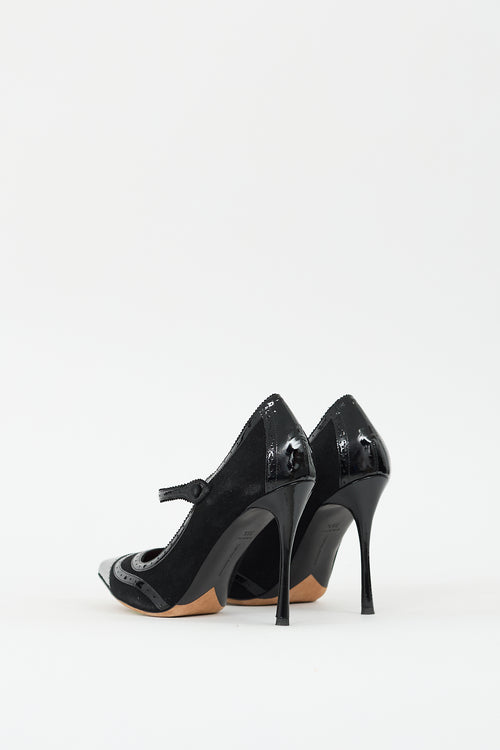 Tabitha Simmons Black Suede & Leather Mary Jane Pump