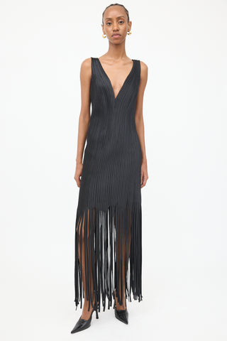 VSP Archive Black Ribbed & Fringed Fitted Dress