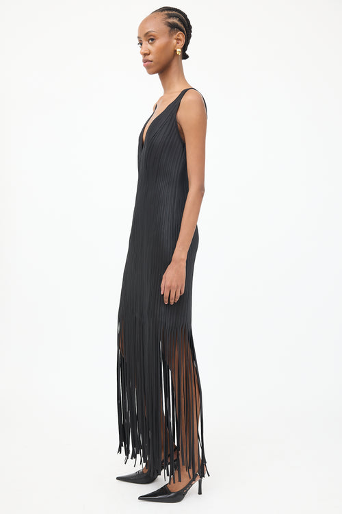 VSP Archive Black Ribbed & Fringed Fitted Dress