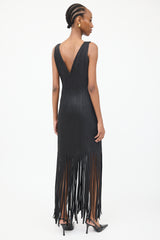 VSP Archive Black Ribbed & Fringed Fitted Dress