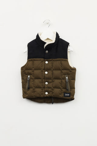 Taion Kids Green and Black Faux Sherpa Vest