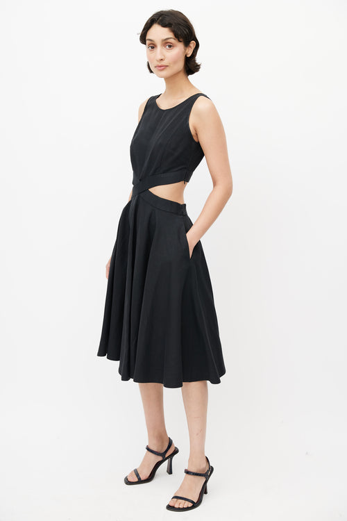 Tanya Taylor Black Cotton Cutout Midi Dress