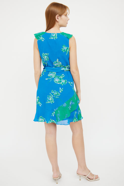 Tanya Taylor Blue & Green Silk Sleeveless Dress