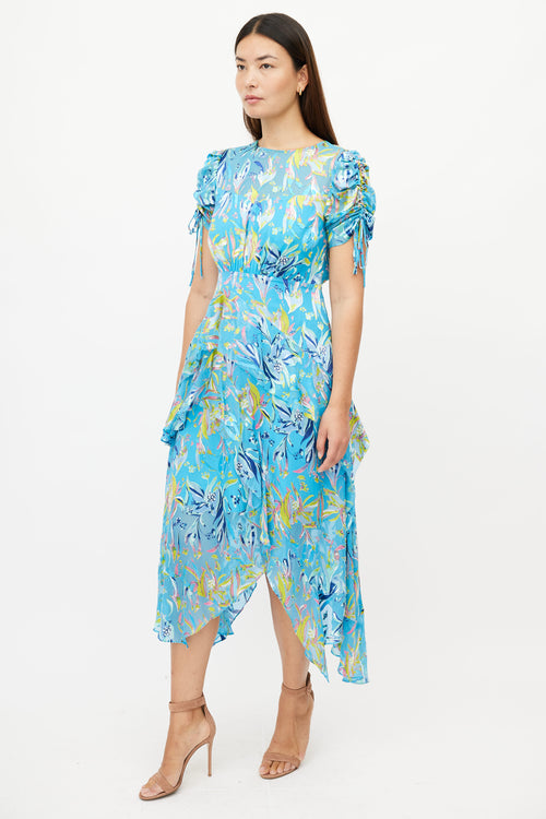 Tanya Taylor Blue & Multicolour Silk Dress