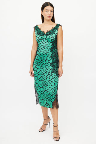 Tanya Taylor Green & Black Print Dress