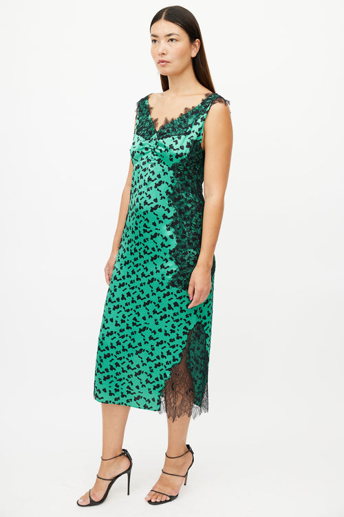 Tanya Taylor Green & Black Print Dress