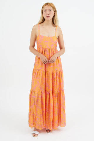 Tanya Taylor Orange & Pink Floral Dani Dress