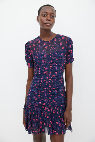 Tanya Taylor Purple & Fuchsia Silk Falling Floral Carti Dress