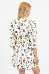 Tanya Taylor White & Black Floral Wrap Dress