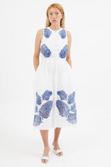 Tanya Taylor White & Blue Eyelet Lace Dress