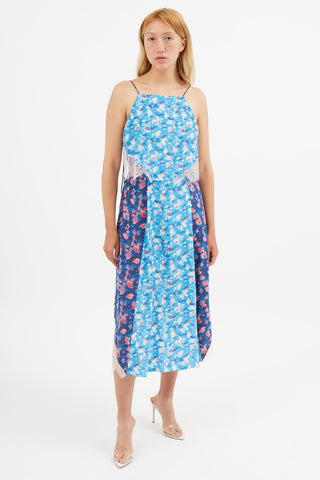 Tanya Taylor Blue & Multi Silk Floral Dress
