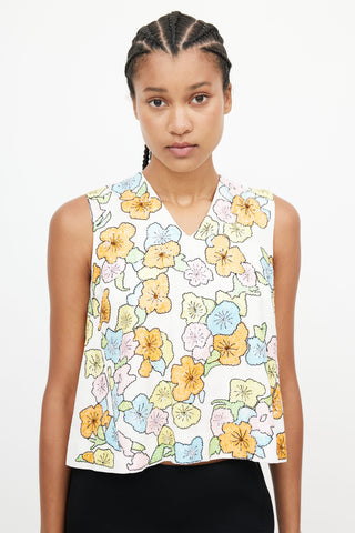 Tanya Taylor White & Multicolour Floral Sequin Top