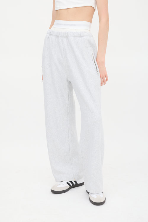 T by Alexander Wang Grey & White Logo Waistband Sweatpant