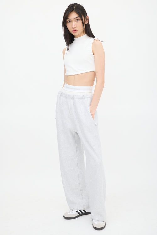 T by Alexander Wang Grey & White Logo Waistband Sweatpant