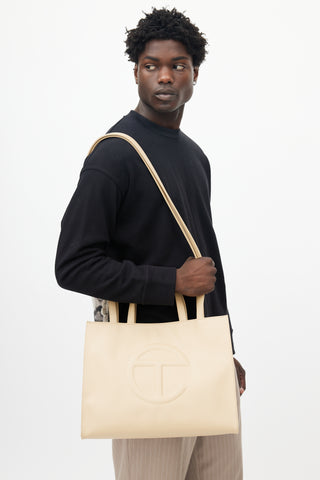 Telfar Beige Vegan Leather Medium Shopping Bag