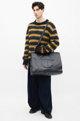 Telfar Black Leather Shopping Tote Bag