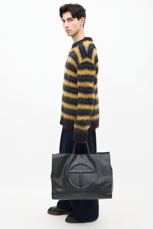 Telfar Black Leather Shopping Tote Bag