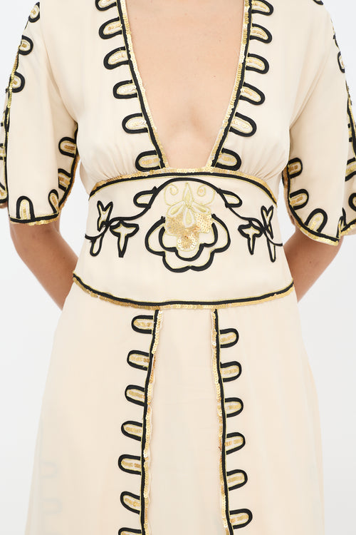 Temperley Beige Silk Embellished Midi Dress