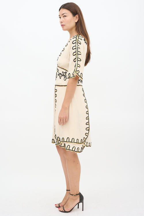 Temperley Beige Silk Embellished Midi Dress